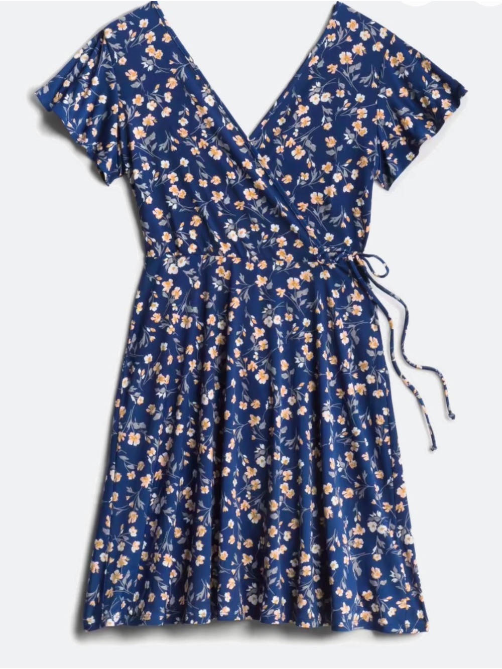 Kaileigh Kaela Faux Wrap Knit Dress - Navy & Peach Floral